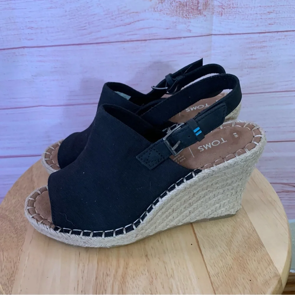 Toms Black Monica‎ Sling Back Espadrilles Sandals Size 8